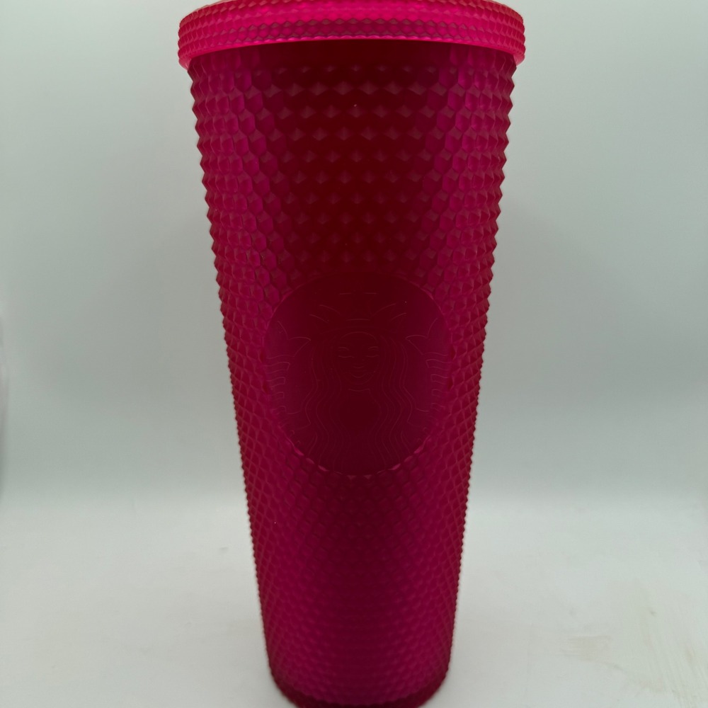 Starbucks Tumbler Studded Hot Pink Venti 24oz Reusable  Drink Cup‎ Lid No Straw